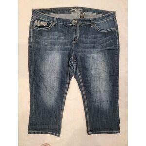 Love Indigo cropped jeans capris: thick stitching, Embellished Women's Plus 22W